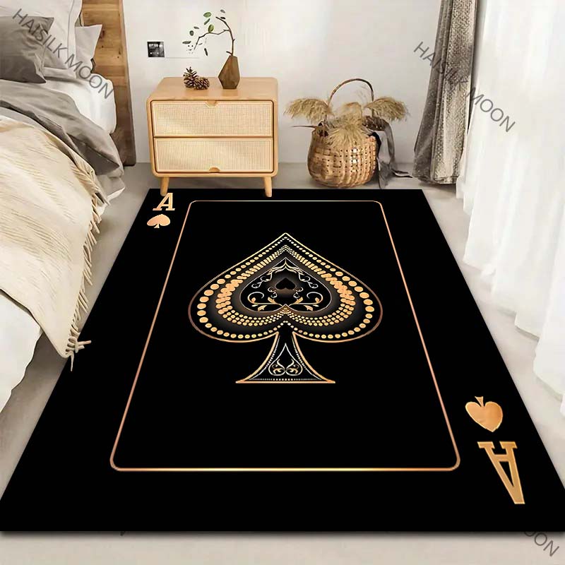 Home Textiles Luxury - 6種類の黒のトランプ「スペードのエース」柄のカーペット、リビングルーム、寝室、ソファ、家の装飾用、滑り止めフロアマット、高級ギフト
