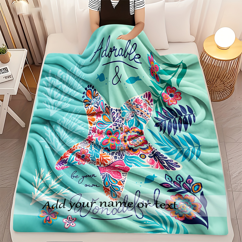 Your Home Textiles - カスタムあなたの名前またはテキスト、魅力的な手描きのヒトデブランケット、柔らかく居心地の良いフランネル、誕生日への完璧なギフト