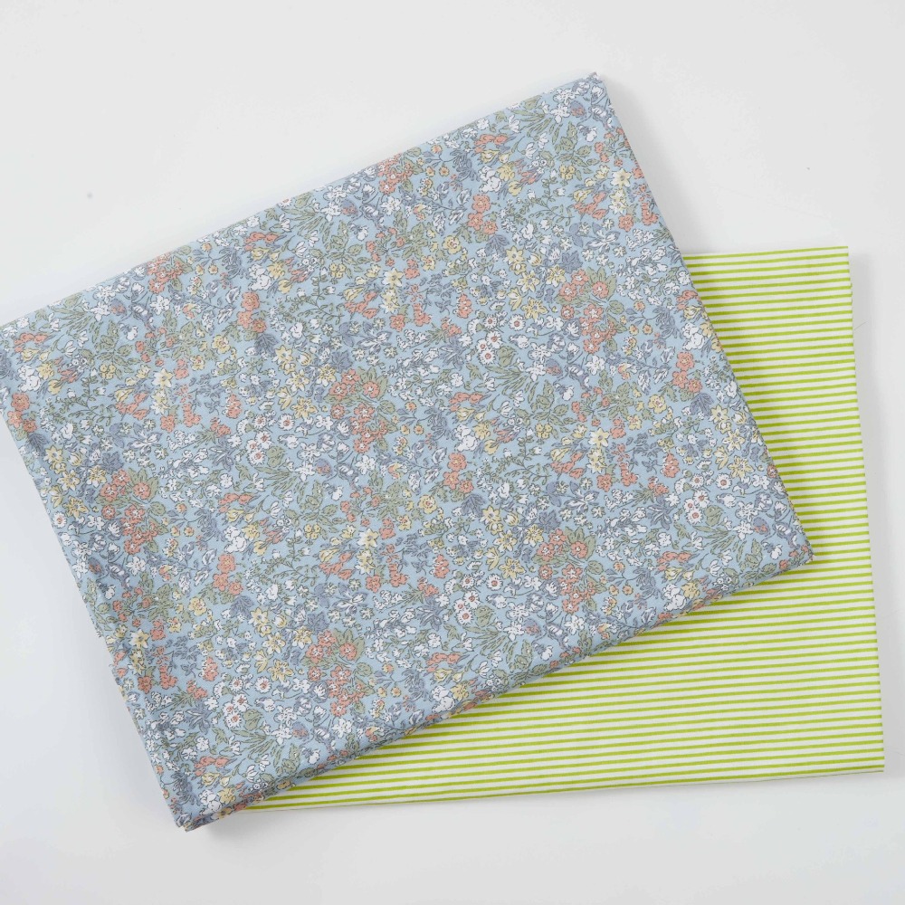 Home Textiles Discount - 160x50cm ツイルプリント小花ライトグリーンストリップス 40s コットン生地、家の装飾寝具縫製布用