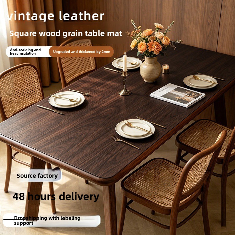 Home Textiles Today News - フェイクウッドグレインレザーテーブルカバー 防水 防油 洗濯不要 耐熱 デスクプロテクター