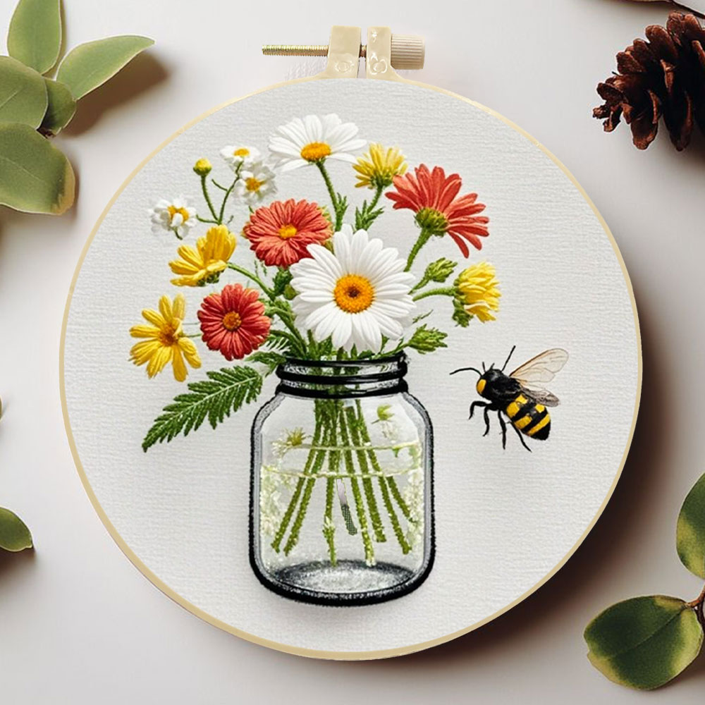 Home Textiles Discount - 1 個 Diy 刺繍キットデイジーフラワーフープ縫製針付き家の装飾クロスステッチセット花手作り