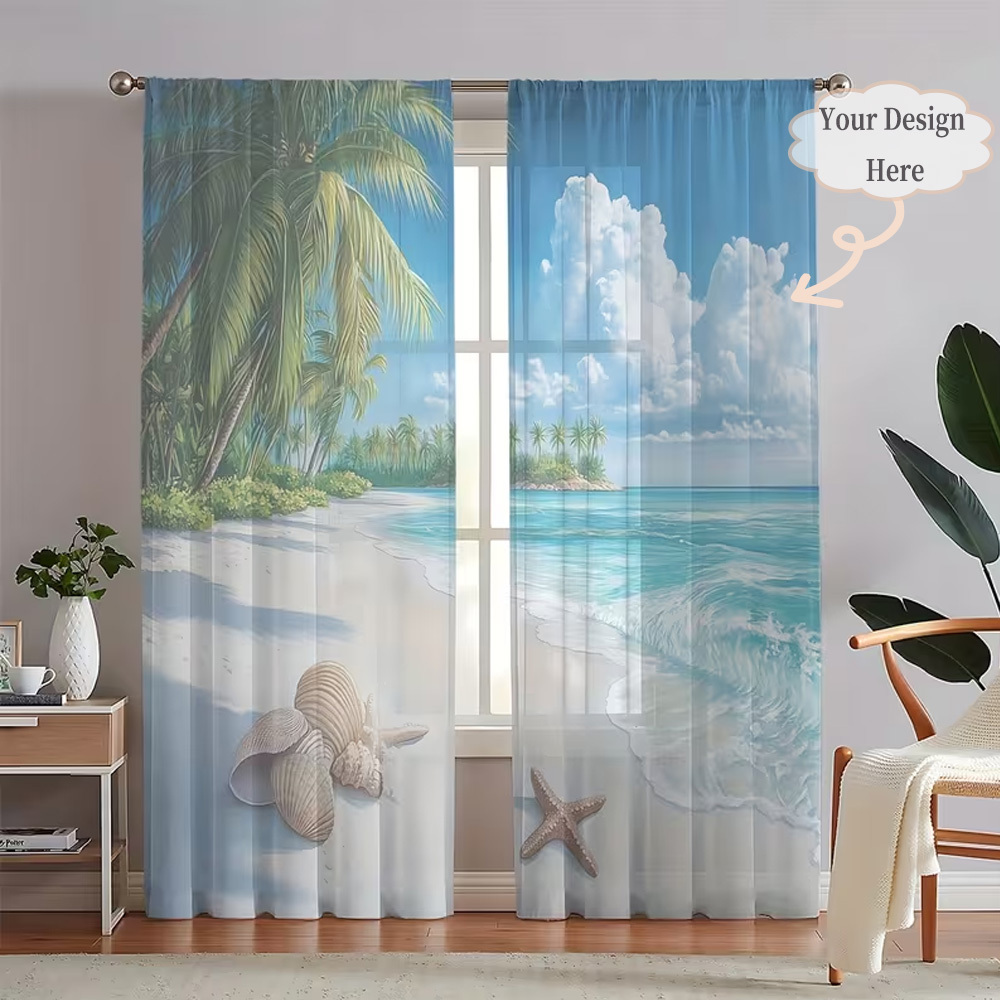 Your Home Textiles - カスタム2Dフラット2枚組シアーカーテン、お好みのデザイン/画像/色を自由に選択 - 簡単に掛けられるロッドポケットデザイン、家の装飾に