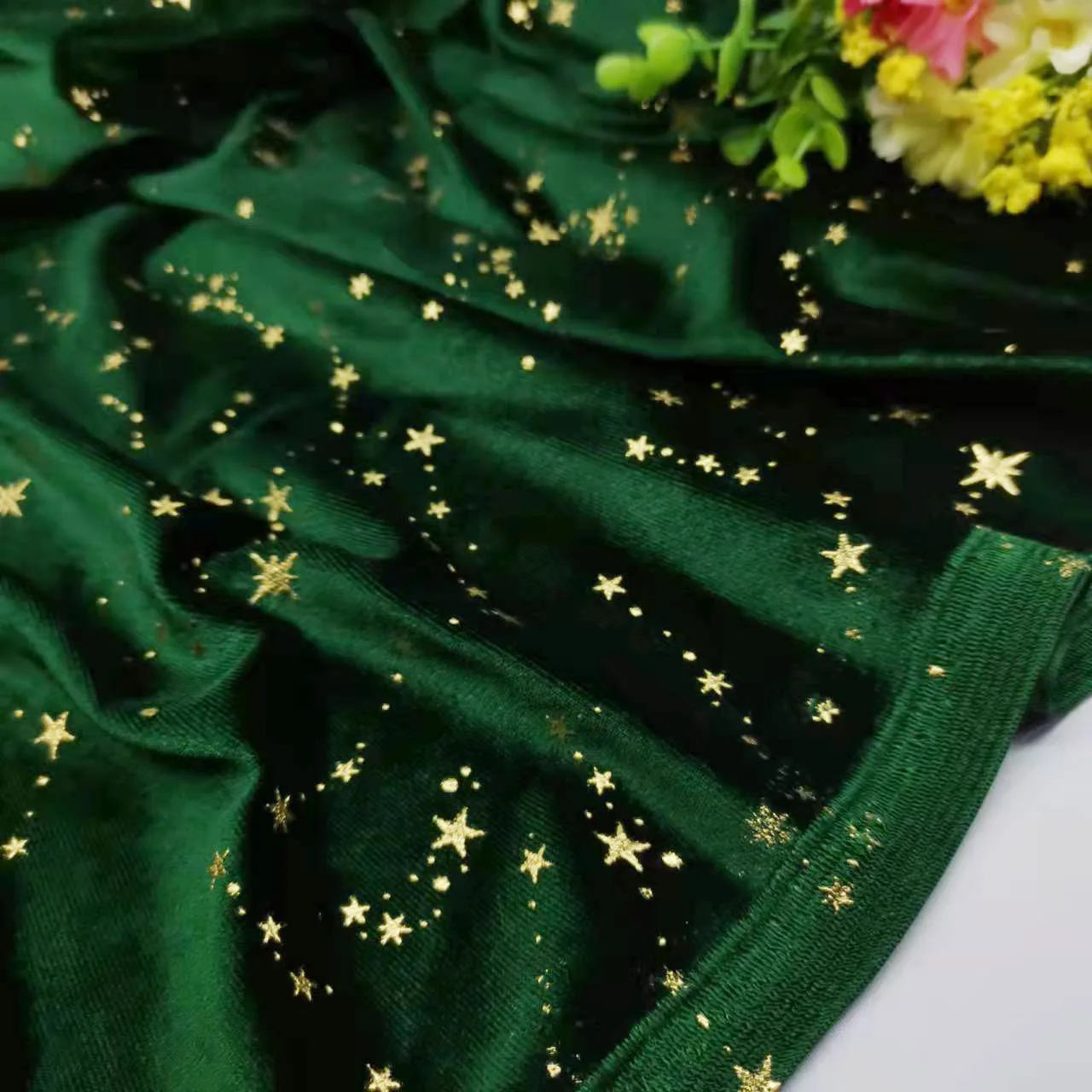 Home Textiles Luxury - ベルベット生地,エレガント,シルキーゴールドスター,きらめく,高級感,ソフト,伸縮性,家庭用テキスタイル