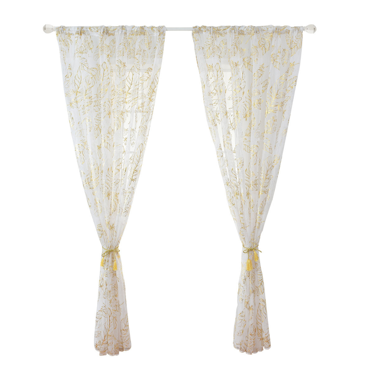 Curtain Sheer Voile - 高級感のある羽根模様のブロンズ加工シアー素材のカーテン1枚。サイズは100cm×200cm。リビングルームの窓を遮光し、装飾としても使える。