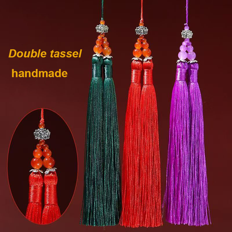 Home Textiles Suppliers In Usa - 1/2個入り 15cm ダブルタッセルブラシペンダントアクセサリー DIYジュエリー製作 シルクサテンタッセル 手作り工芸品