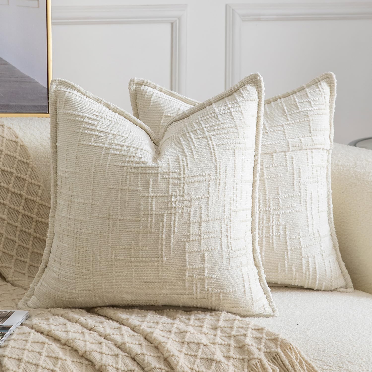 Pillow Cover 20X20 - 1個入り、デザイン性の高いソフトな装飾用枕カバー。サイズは45x45cm。ソファや部屋のインテリアに最適なクッションカバー。ベージュ、白、グレー、ピンク、カーキ色。