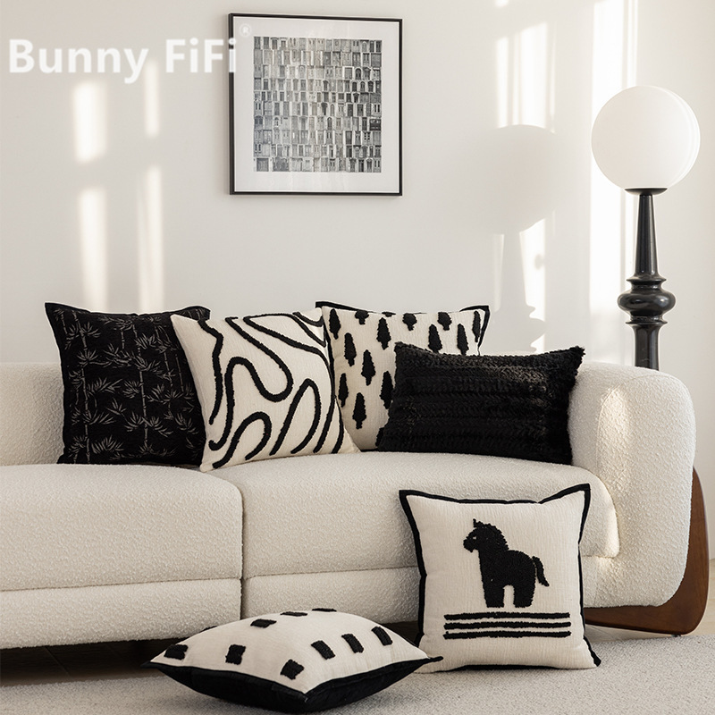 Pillow Cover 20X20 - ブラックシリーズループベルベットクッションカバー高級モダンシェニールソフト装飾用スローピローケースソファベッドリビングルーム装飾用