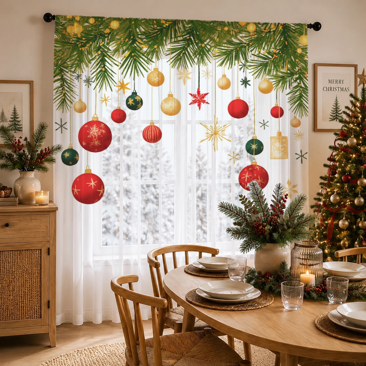 Curtain Sheer Voile - クリスマスグラデーションシアーカーテン、高品質遮光プライバシーボイル、リビング/寝室/子供部屋用、母の日ギフト