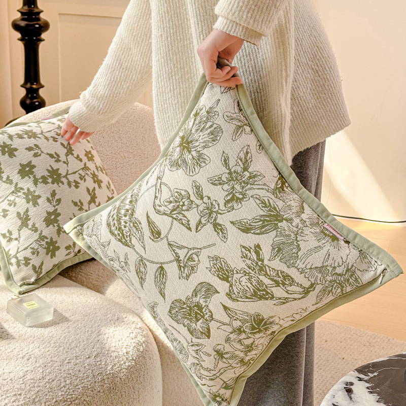 Pillow Cover 20X20 - 北欧風シェニールジャカードベルベットグリーンクッションカバー 18x18インチ ナチュラルリビングルームソファ用クッションカバー装飾
