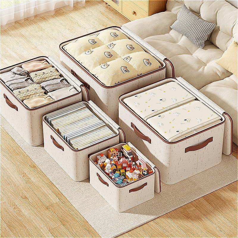 コットンリネン製折りたたみ式衣類収納ボックス、ジッパー付き蓋 - Home Textiles Store のレビューと価格