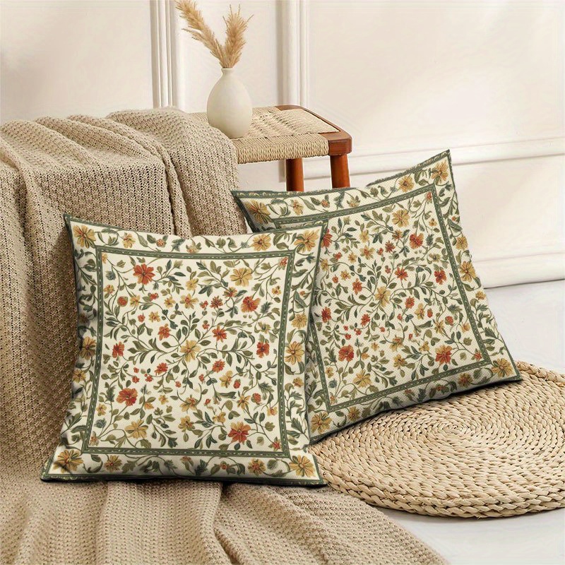 1pc ヴィンテージボーダーフローラルスローピローカバー、2 - Pillow Cover 20X20 のレビューと価格