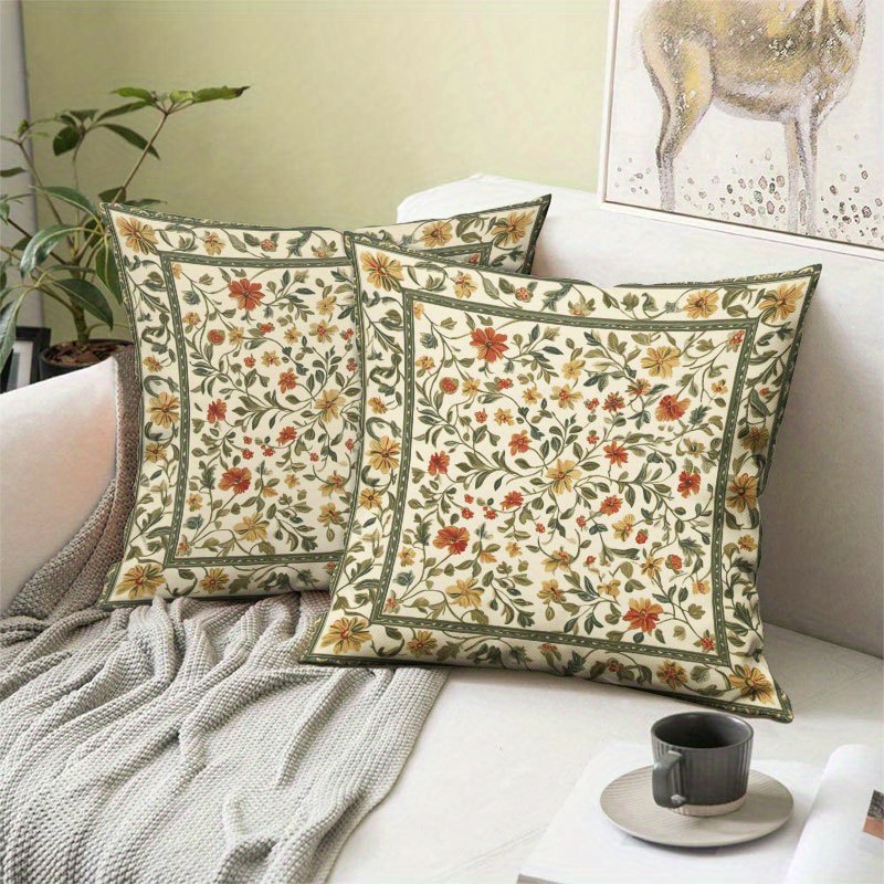 1pc ヴィンテージボーダーフローラルスローピローカバー、2 - Pillow Cover 20X20 のレビューと価格