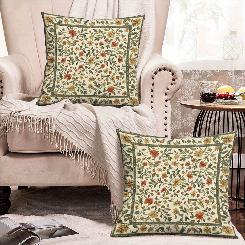 1pc ヴィンテージボーダーフローラルスローピローカバー、2 - Pillow Cover 20X20 のレビューと価格