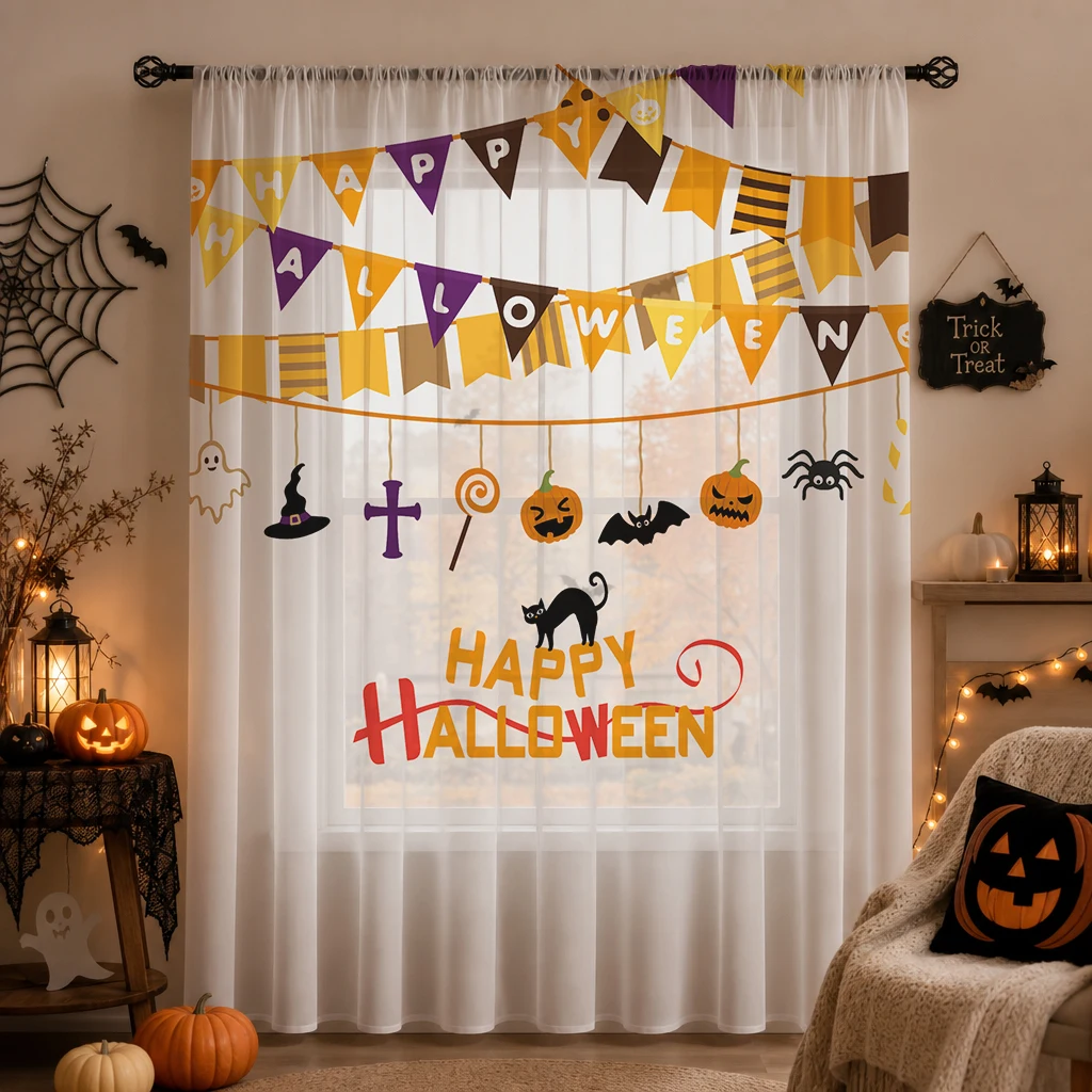ハロウィンフェスティバル用シアーカーテン、高品質遮光プライバ - Curtain Sheer Voile のレビューと価格