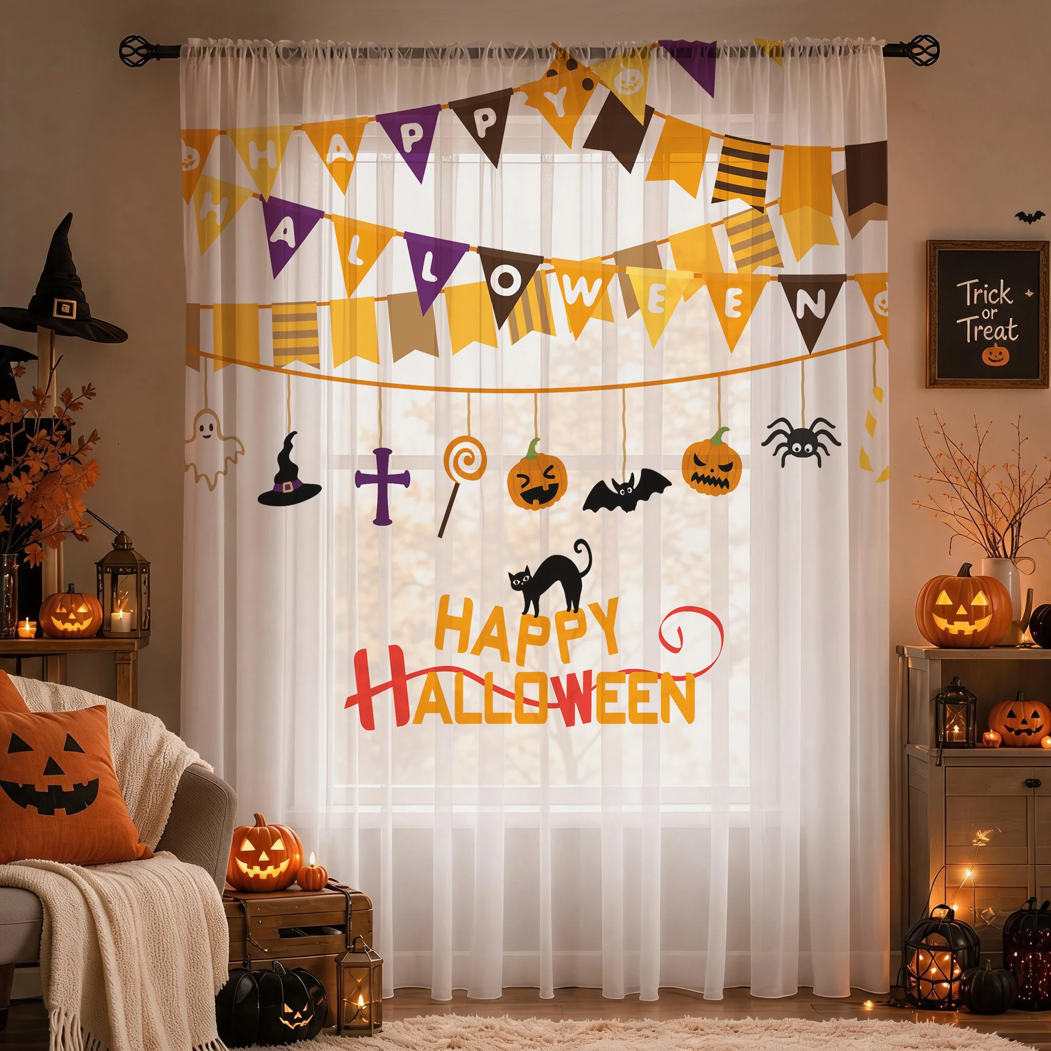 ハロウィンフェスティバル用シアーカーテン、高品質遮光プライバ - Curtain Sheer Voile のレビューと価格