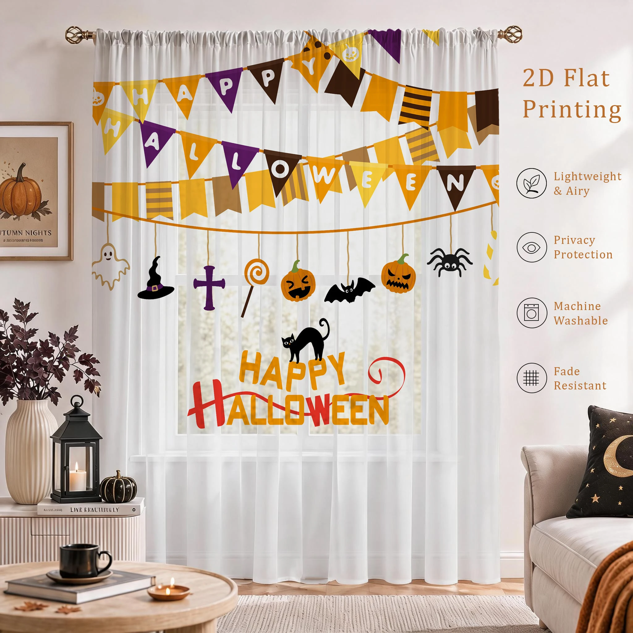 ハロウィンフェスティバル用シアーカーテン、高品質遮光プライバ - Curtain Sheer Voile のレビューと価格
