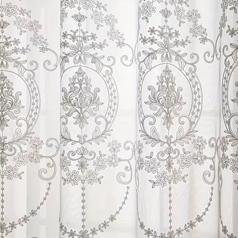1pc ホワイト刺繍薄手カーテンヨーロッパバロック花柄ボイル - Curtain Sheer Voile のレビューと価格