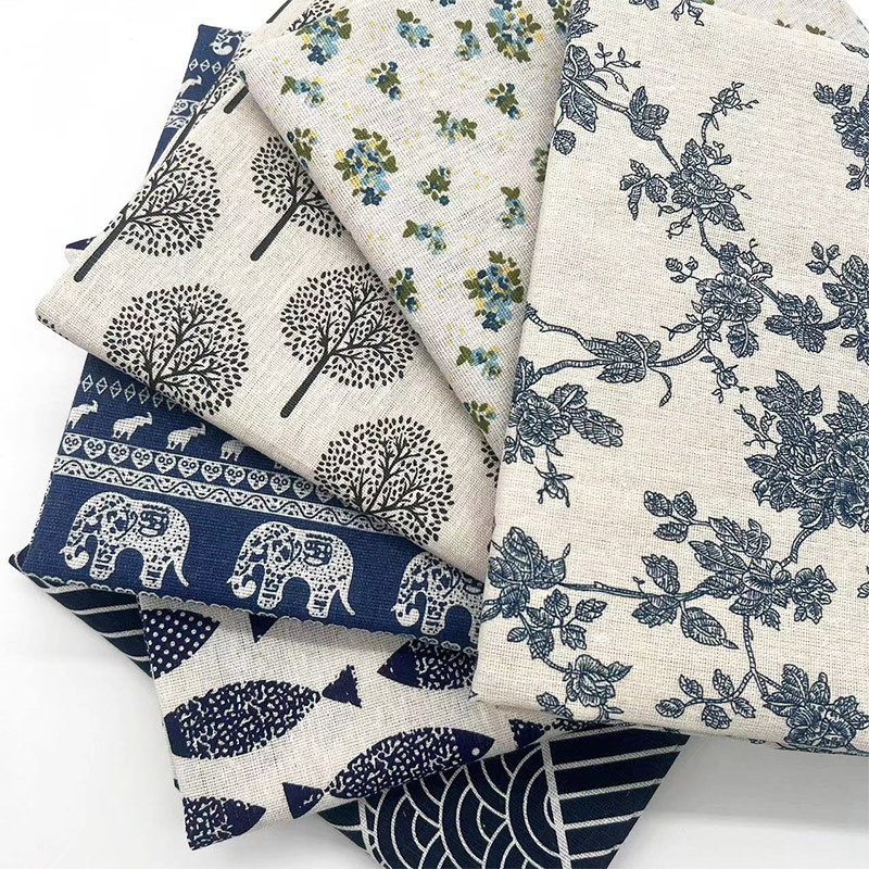 ヴィンテージブルーの花柄コットンリネン生地、テーブルクロス、 - Home Textiles Discount のレビューと価格