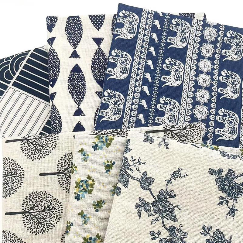 ヴィンテージブルーの花柄コットンリネン生地、テーブルクロス、 - Home Textiles Discount のレビューと価格