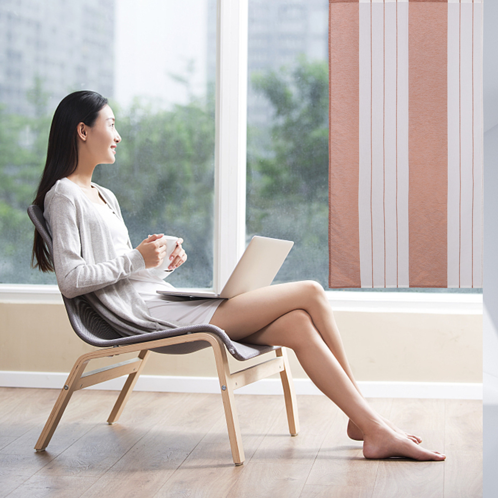 マルチカラーのストライプ柄ボイルカーテン。高級感のある透け感 - Curtain Sheer Voile のレビューと価格