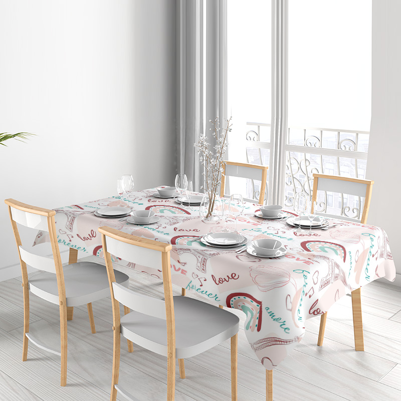 愛のデザインのマルチカラーのロマンチックなテーブルクロス 今 - Your Home Textiles のレビューと価格