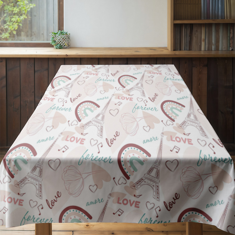 愛のデザインのマルチカラーのロマンチックなテーブルクロス 今 - Your Home Textiles のレビューと価格