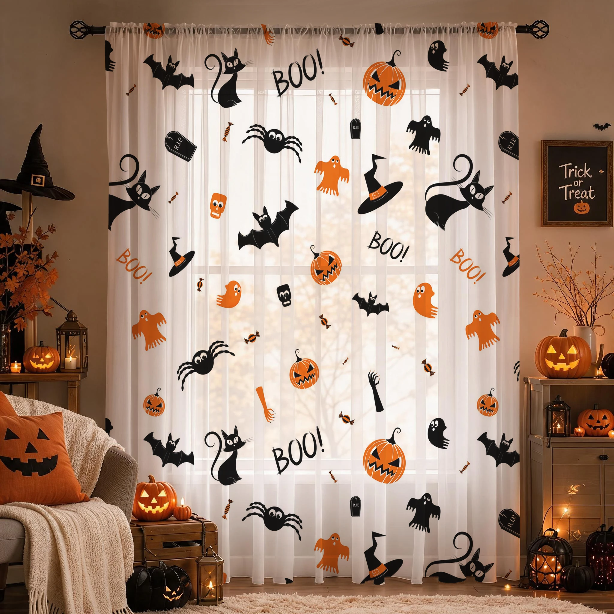 ハロウィンフェスティバル用シアーカーテン、高品質遮光プライバ - Curtain Sheer Voile のレビューと価格