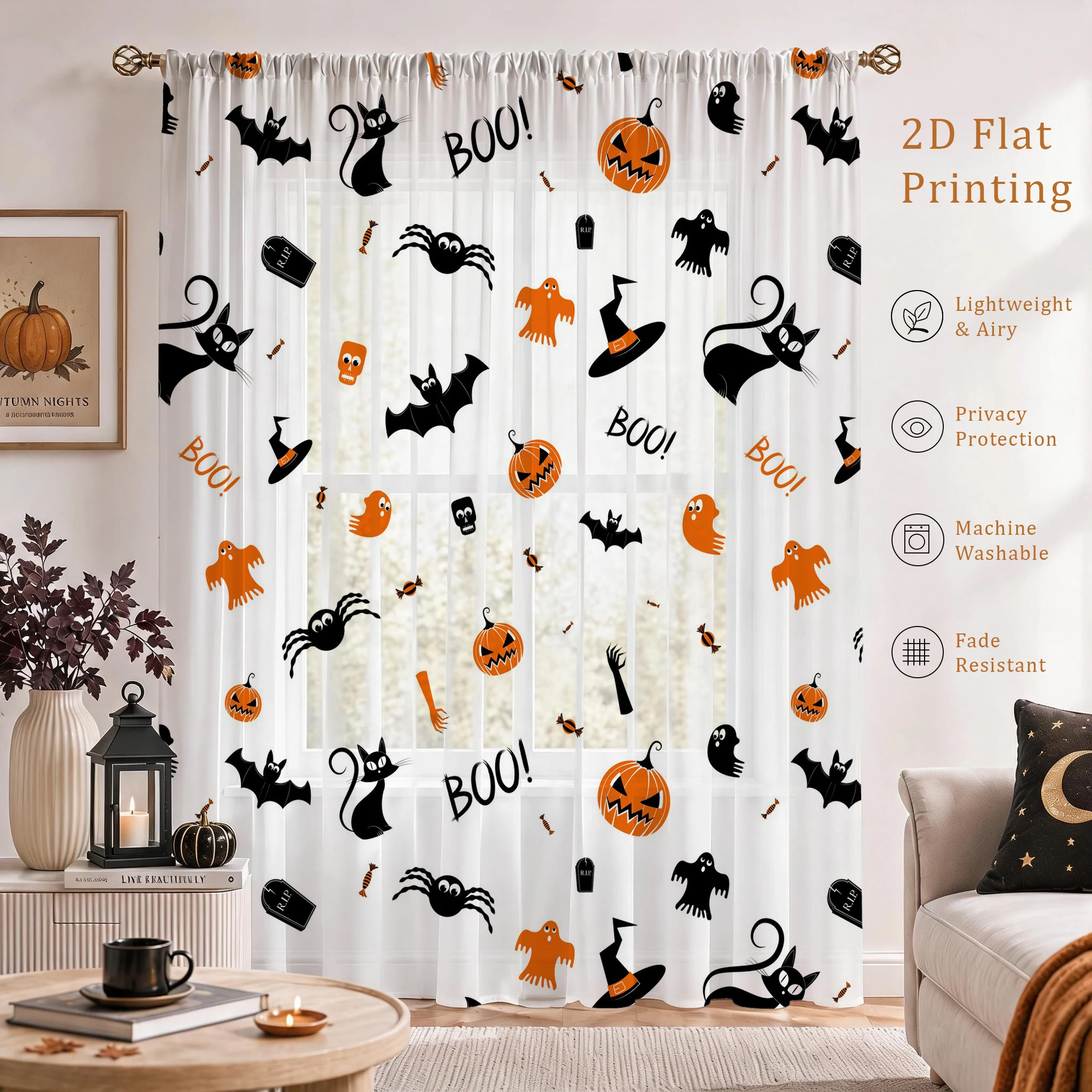 ハロウィンフェスティバル用シアーカーテン、高品質遮光プライバ - Curtain Sheer Voile のレビューと価格