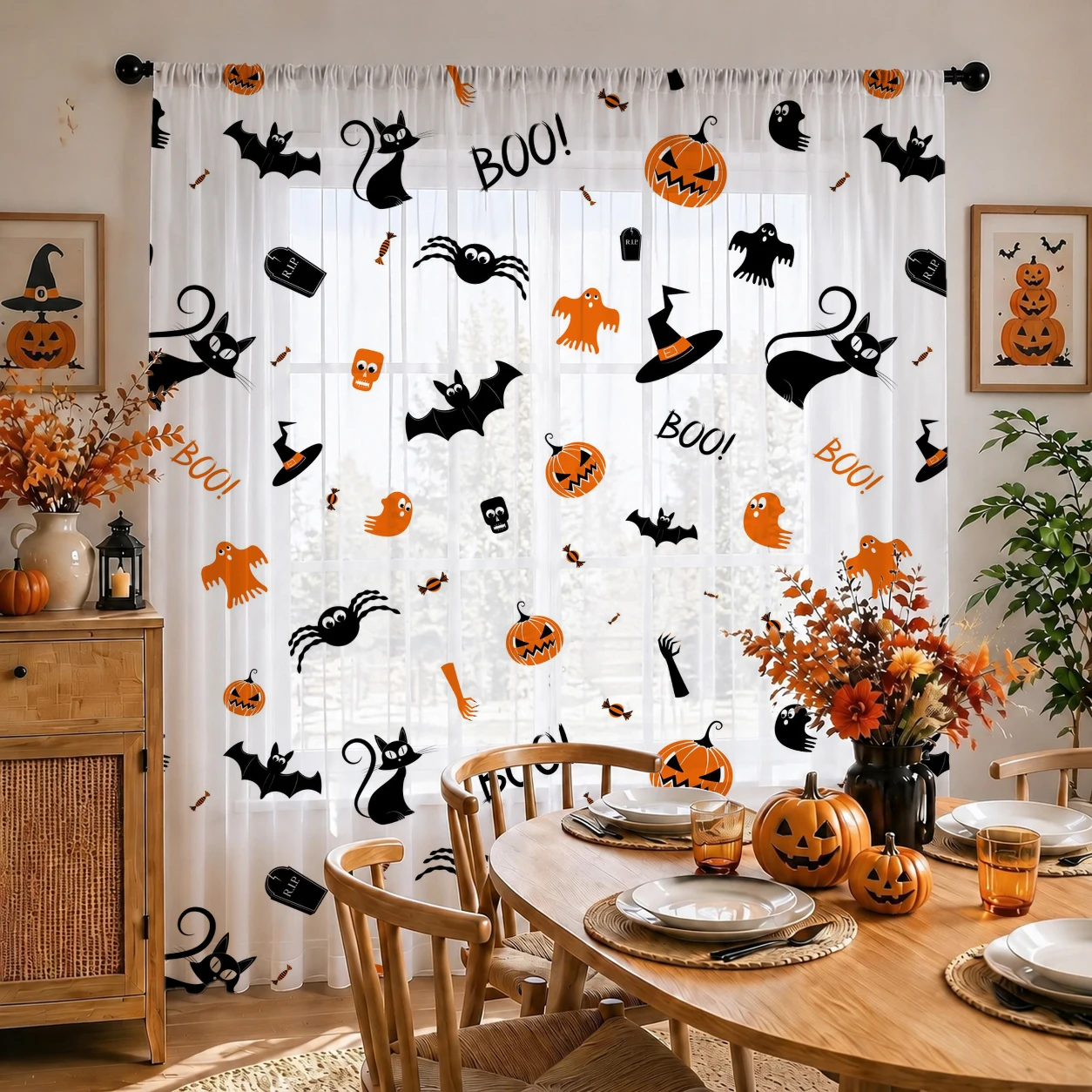 ハロウィンフェスティバル用シアーカーテン、高品質遮光プライバ - Curtain Sheer Voile のレビューと価格