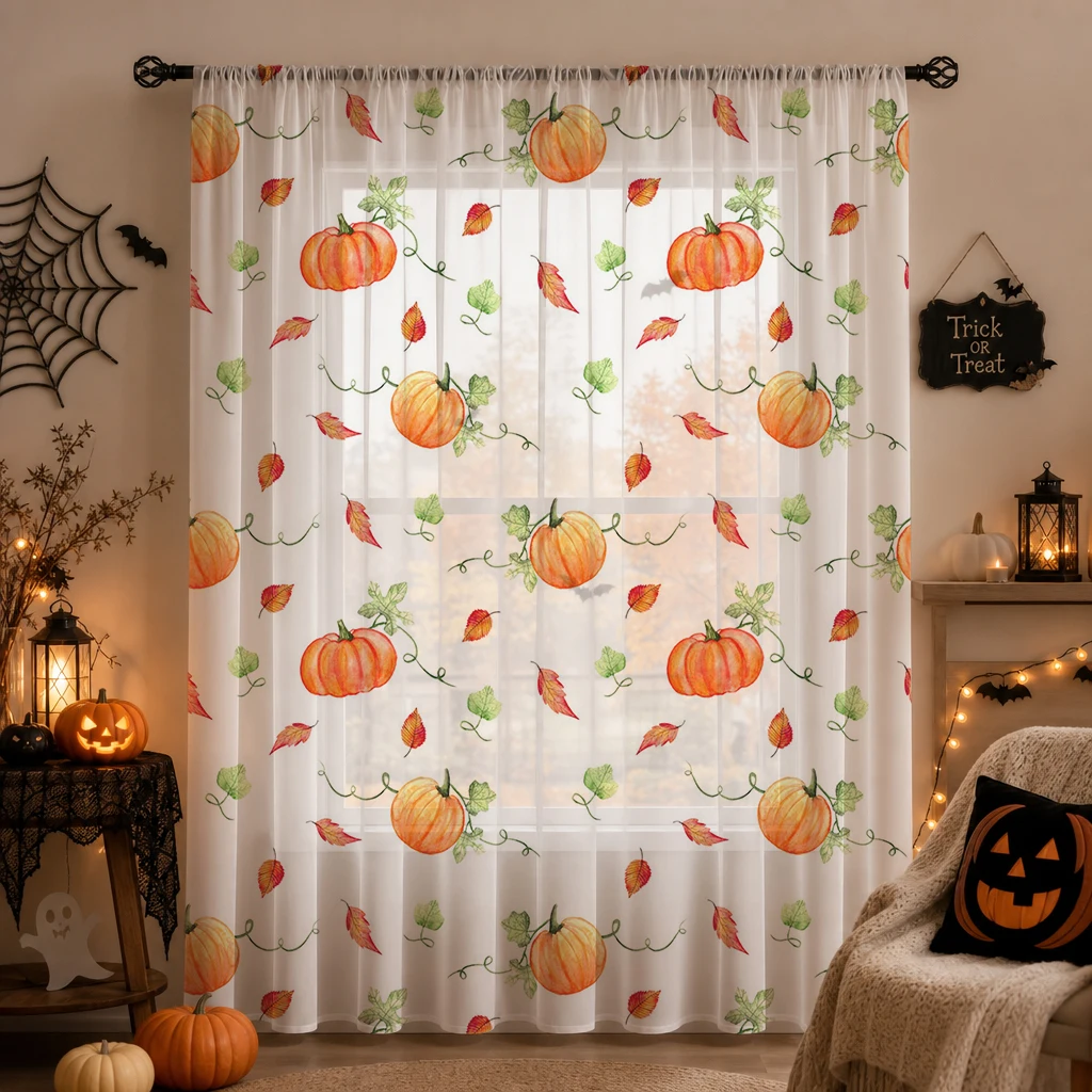 1枚 ロッドポケット付き ホームデコレーション ハロウィン  - Curtain Sheer Voile のレビューと価格
