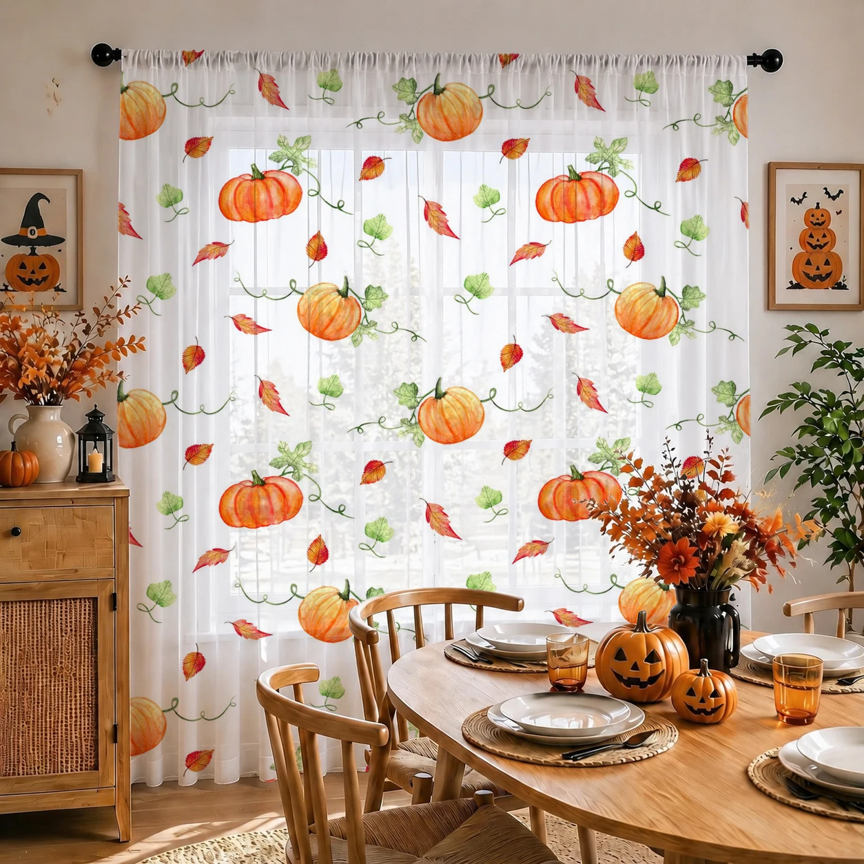 1枚 ロッドポケット付き ホームデコレーション ハロウィン  - Curtain Sheer Voile のレビューと価格