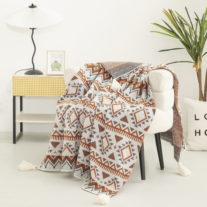 ボヘミアンスタイルプリントニットブランケット高級肌に優しいシ - Home Textiles Luxury のレビューと価格
