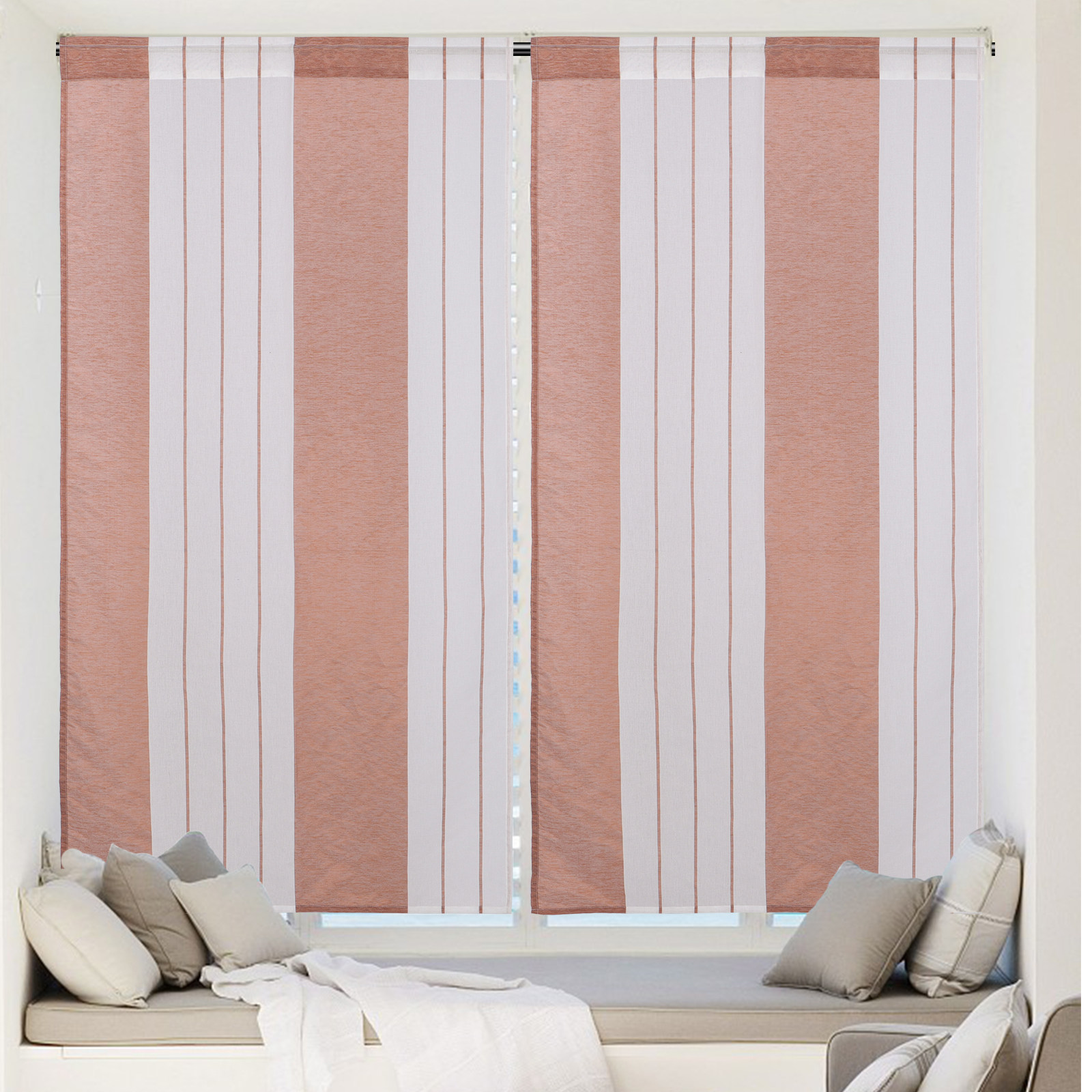 多色ストライプのボイルカーテン。ミニマリストでモダンなデザイ - Curtain Sheer Voile のレビューと価格