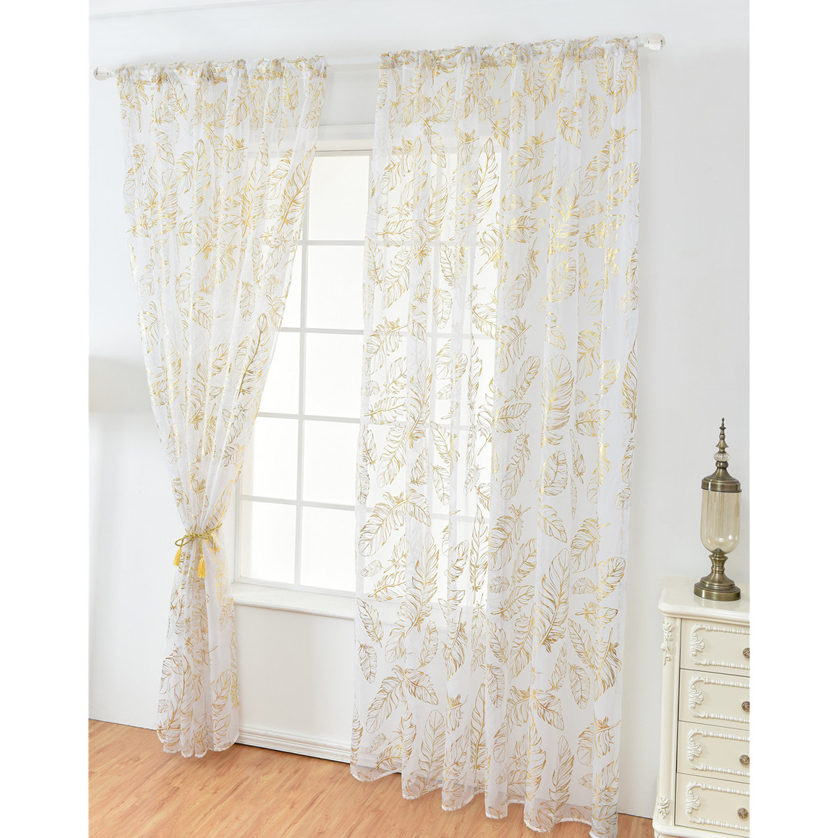 高級感のある羽根模様のブロンズ加工シアー素材のカーテン1枚。 - Curtain Sheer Voile のレビューと価格