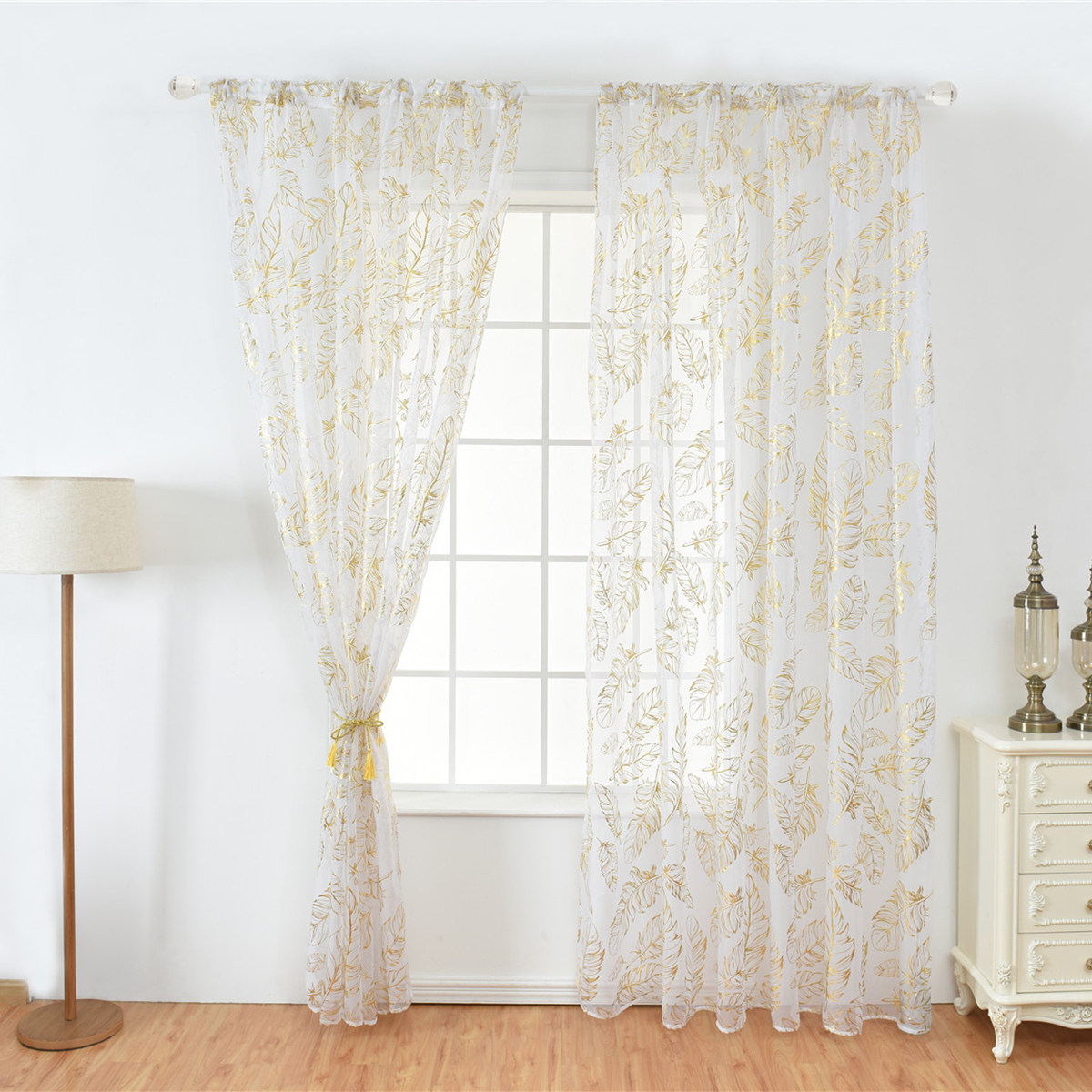 高級感のある羽根模様のブロンズ加工シアー素材のカーテン1枚。 - Curtain Sheer Voile のレビューと価格