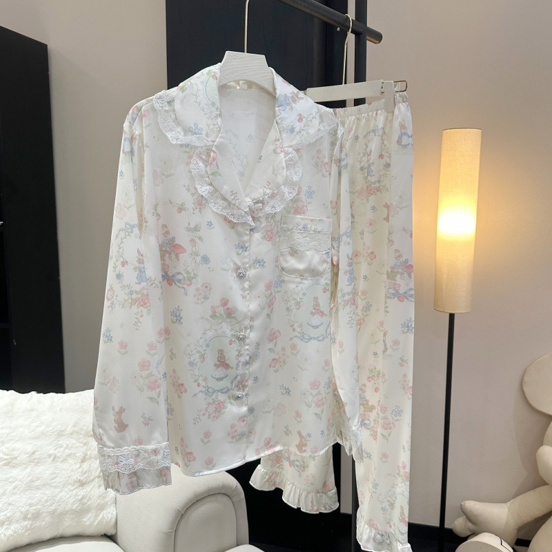 ピンクの寝間着甘いレースフリルキャミトップショーツ 4 個女 - Home Textiles Store のレビューと価格