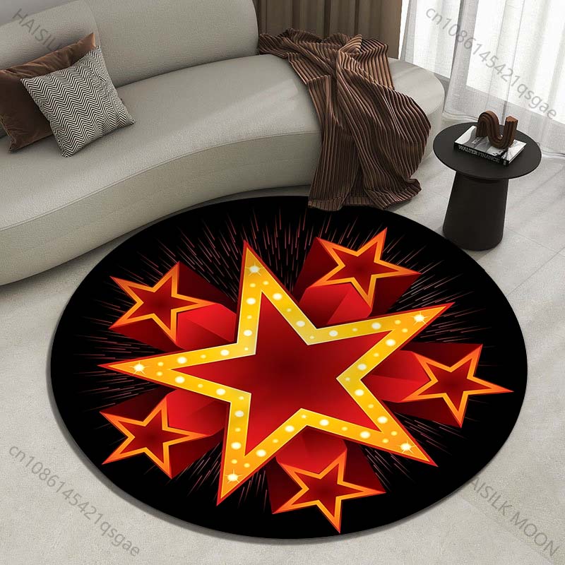 複数のサイズ、5つの光る赤い星がプリントされた丸型カーペット - Home Textiles Luxury のレビューと価格