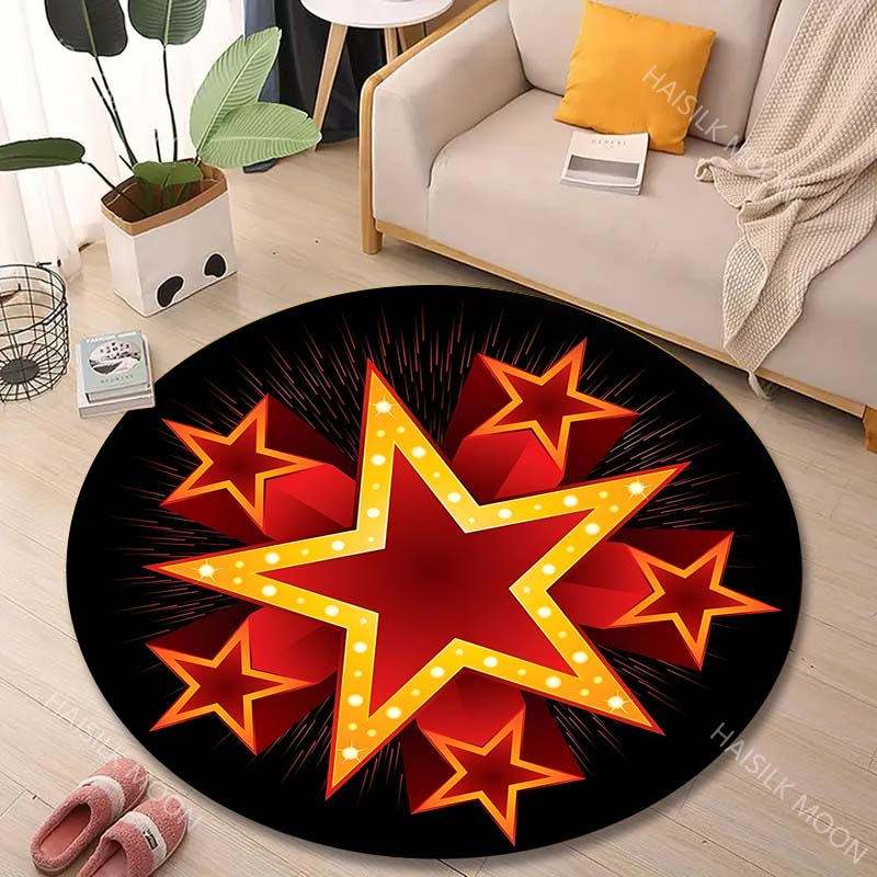 複数のサイズ、5つの光る赤い星がプリントされた丸型カーペット - Home Textiles Luxury のレビューと価格