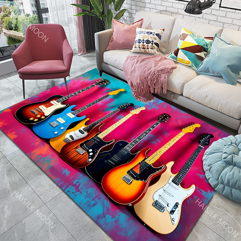 音楽愛好家ロックギターパターンカーペットリビングルームベッド - Home Textiles Luxury のレビューと価格