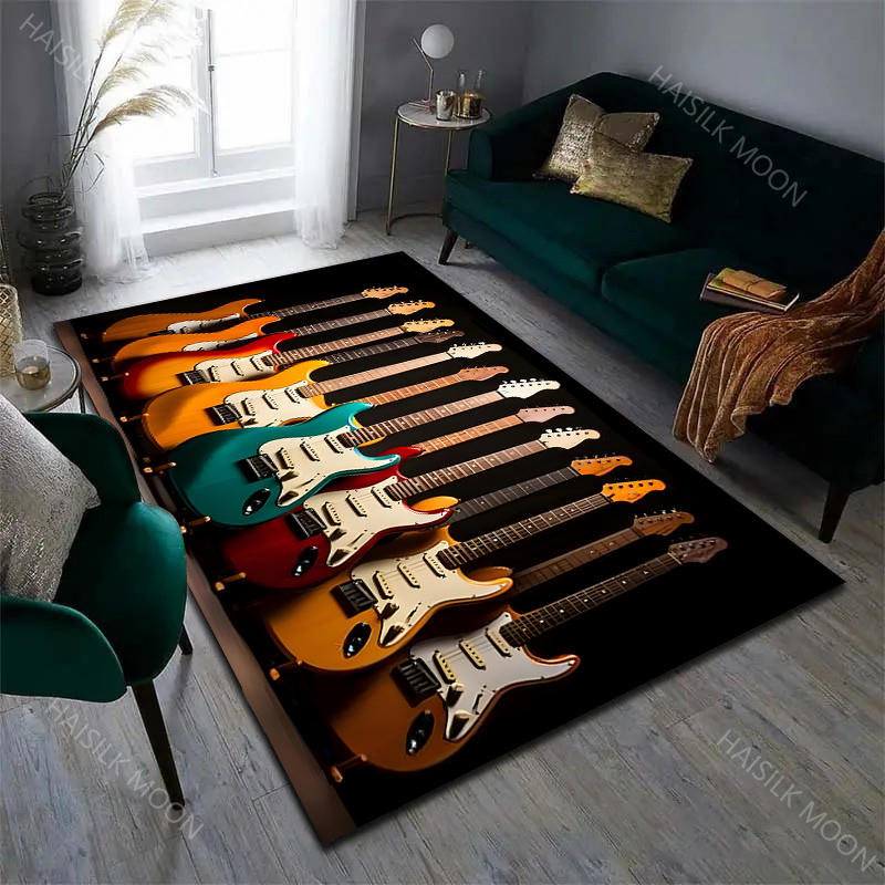音楽愛好家ロックギターパターンカーペットリビングルームベッド - Home Textiles Luxury のレビューと価格