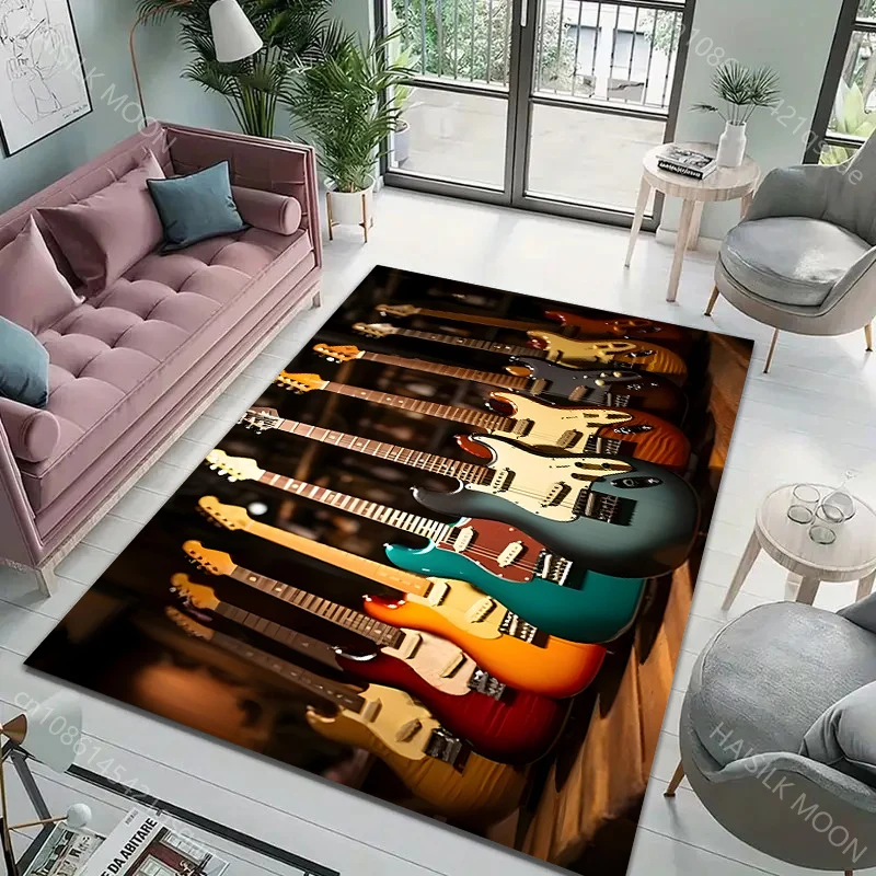 音楽愛好家ロックギターパターンカーペットリビングルームベッド - Home Textiles Luxury のレビューと価格