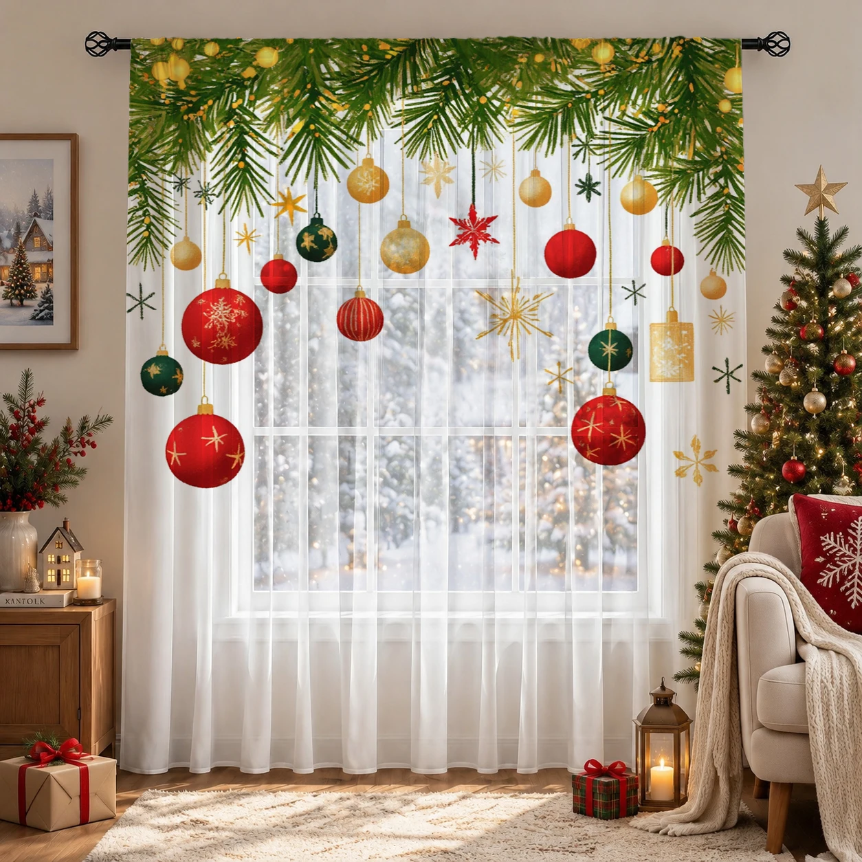クリスマスグラデーションシアーカーテン、高品質遮光プライバシ - Curtain Sheer Voile のレビューと価格