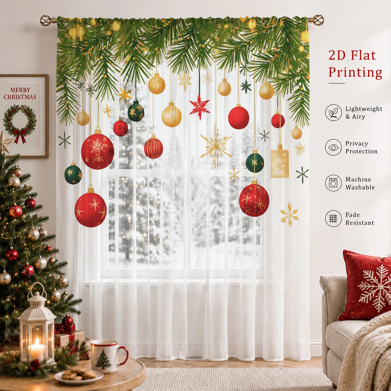 クリスマスグラデーションシアーカーテン、高品質遮光プライバシ - Curtain Sheer Voile のレビューと価格