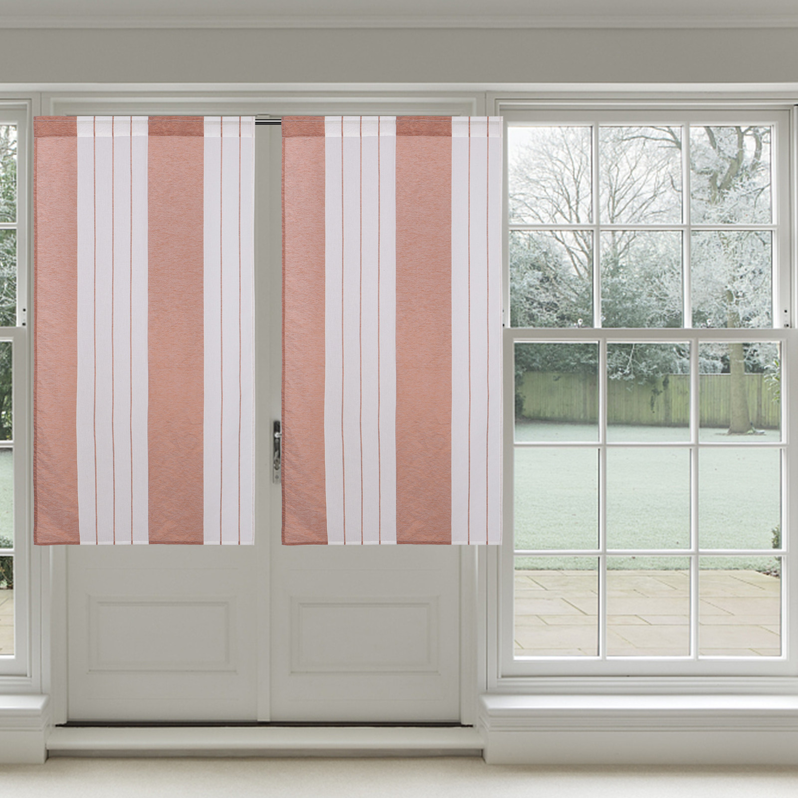 多色ストライプ柄の窓飾り用ベールカーテン。薄手でミニマルなデ - Curtain Sheer Voile のレビューと価格