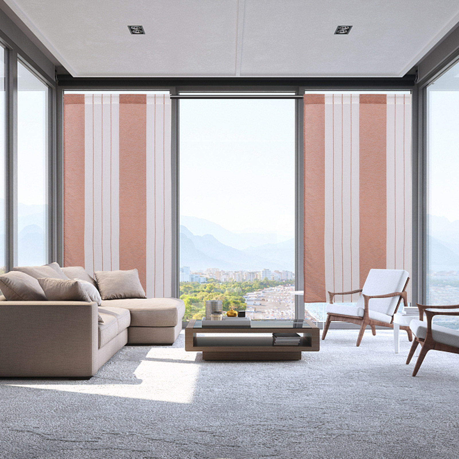 多色ストライプ柄の窓飾り用ベールカーテン。薄手でミニマルなデ - Curtain Sheer Voile のレビューと価格