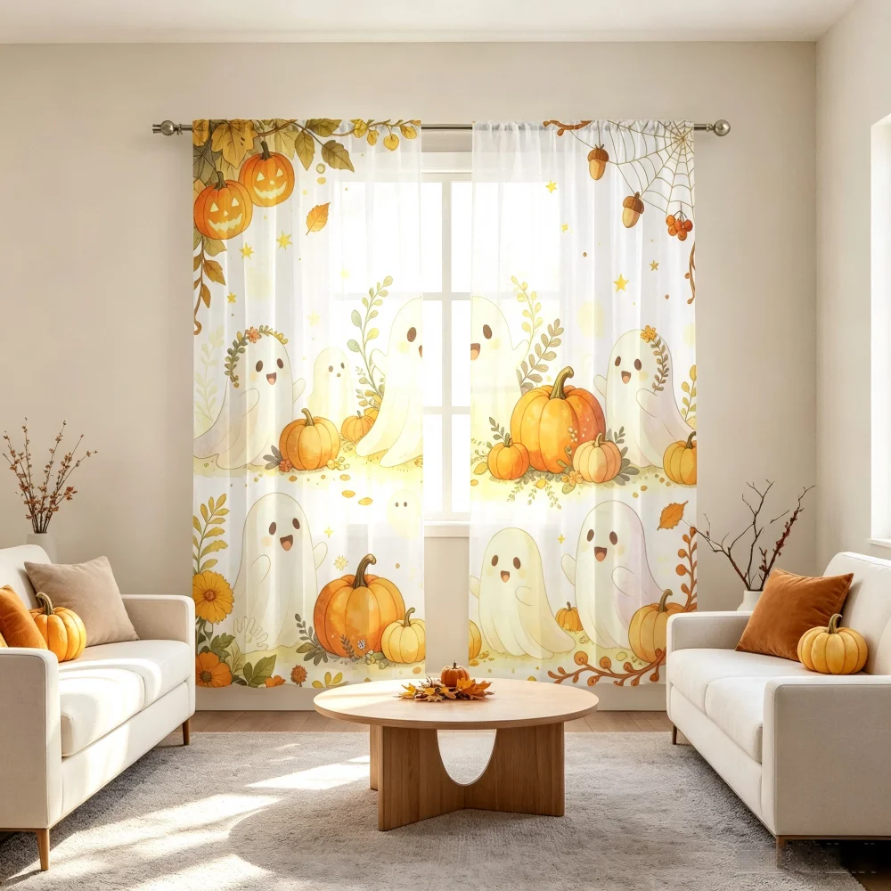 2枚組デジタルプリントシアーカーテン、ハーベストゴーストスピ - Curtain Sheer Voile のレビューと価格