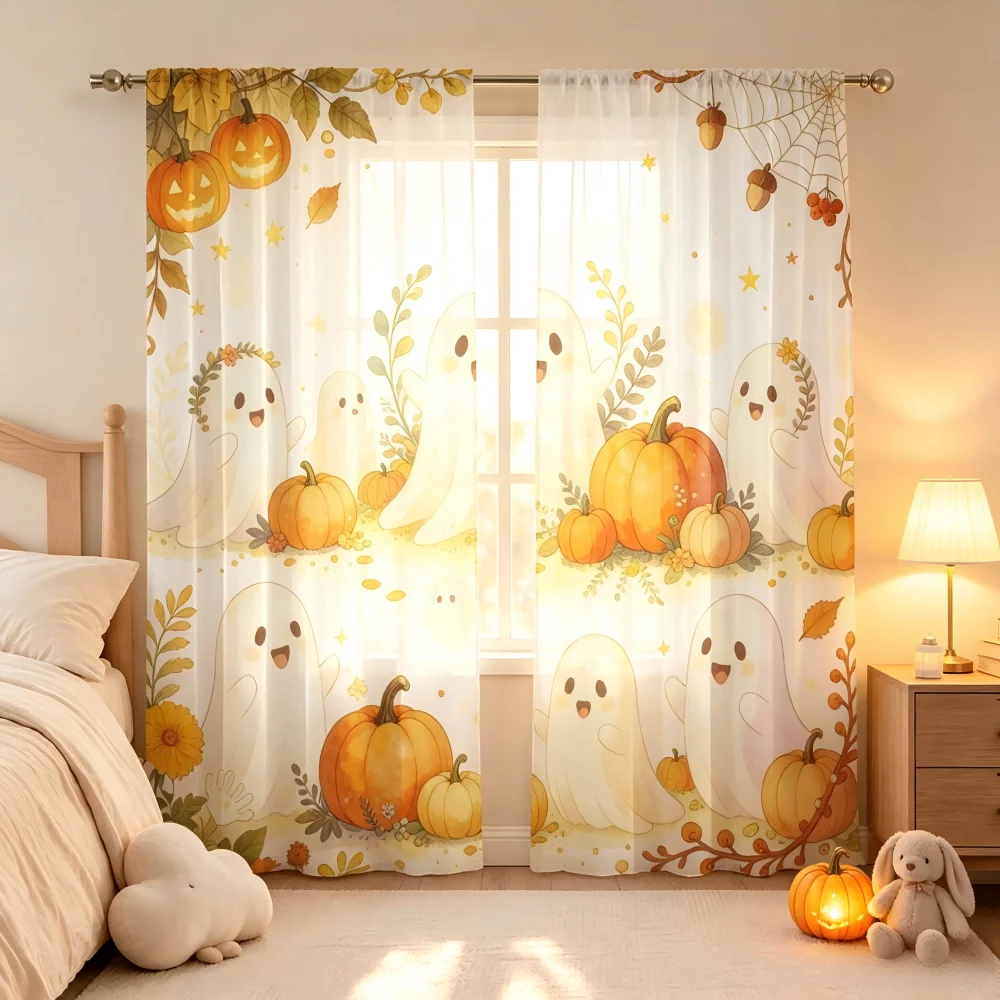 2枚組デジタルプリントシアーカーテン、ハーベストゴーストスピ - Curtain Sheer Voile のレビューと価格