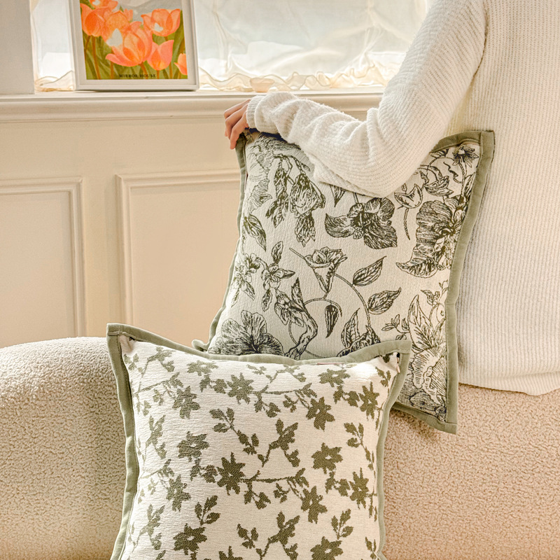 北欧風シェニールジャカードベルベットグリーンクッションカバー - Pillow Cover 20X20 のレビューと価格